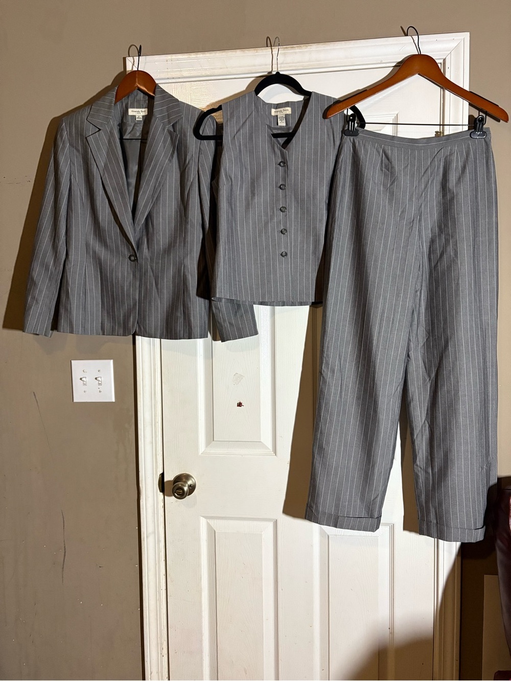 Amanda Smith Gray Pinstripe Three-Piece Pantsuit - Jacket, Vest & Pants